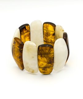 Resin armband amber brown-off white-beige