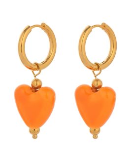 Oranje creool oorbellen met hart